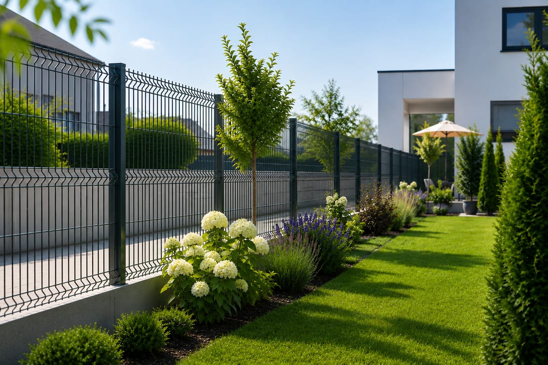 Clôture grillage rigide dans un jardin